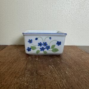 Andrea by Sadek Ceramic White Blue‎ Floral Sugar Creamer Packet Holder